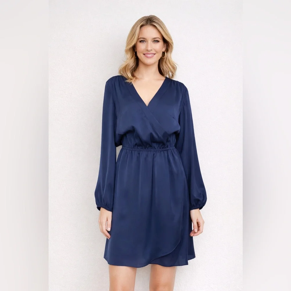 Lilly Pulitzer Deep Blue Long Sleeve Wrap Style Mini Dress Women’s‎ Size M